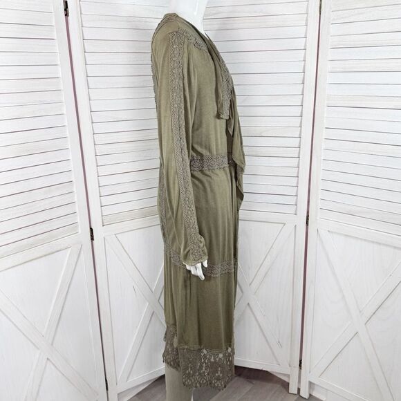 Gimmicks by BKE Buckle Boho Lace Trim Cardigan Duster Olive Green Small - Picture 3 of 11